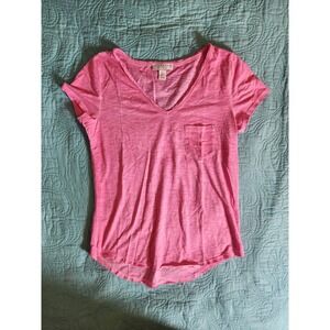 Kenar Womens Pink V-Neck Short Sleeve Pocket T-Shirt Slub Knit Small